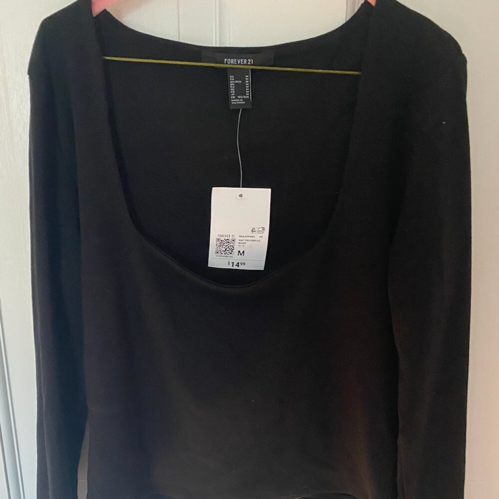 Black scoop neck,  long sleeve top